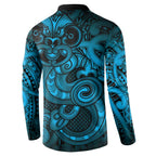 Aotearoa Maori Hei Tiki Button Sweatshirt Kikorangi Kowhaiwhai Puhoro Motif