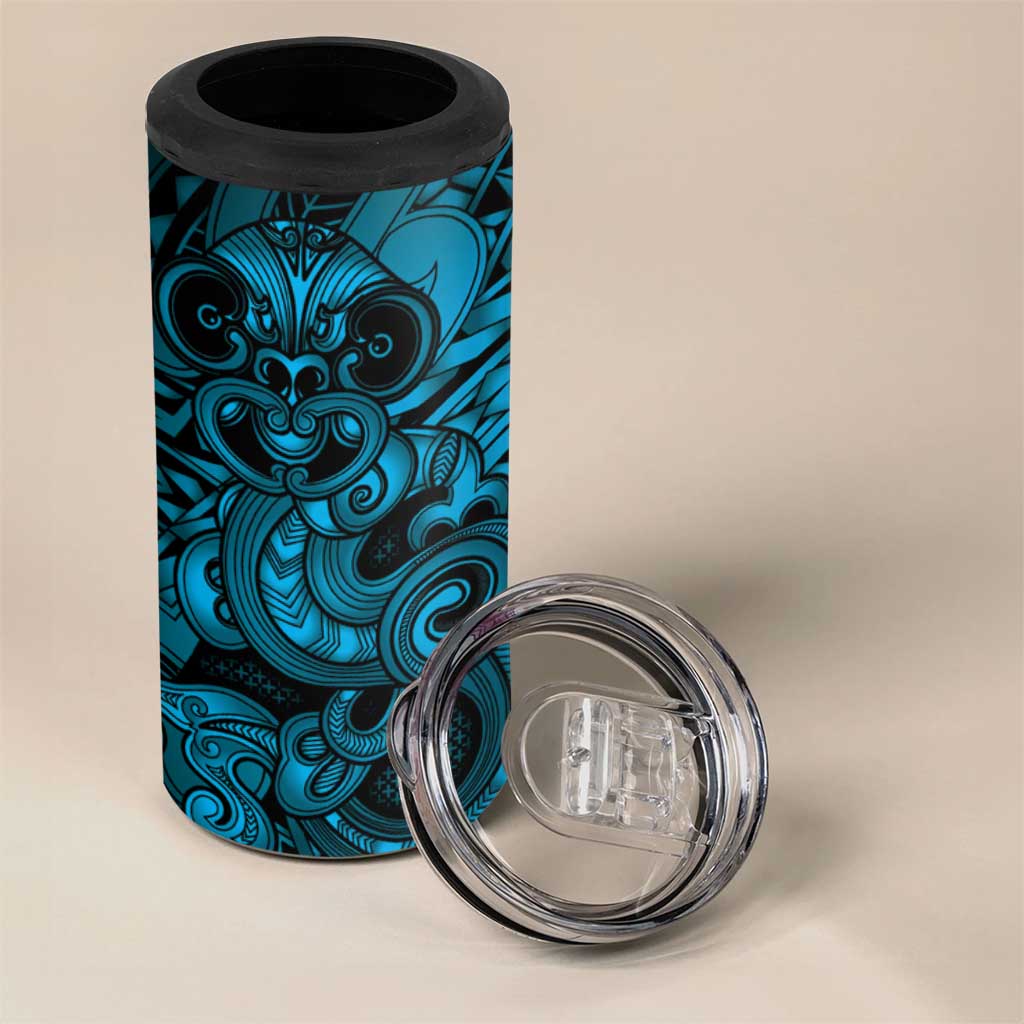 Aotearoa Maori Hei Tiki 4 in 1 Can Cooler Tumbler Kikorangi Kowhaiwhai Puhoro Motif
