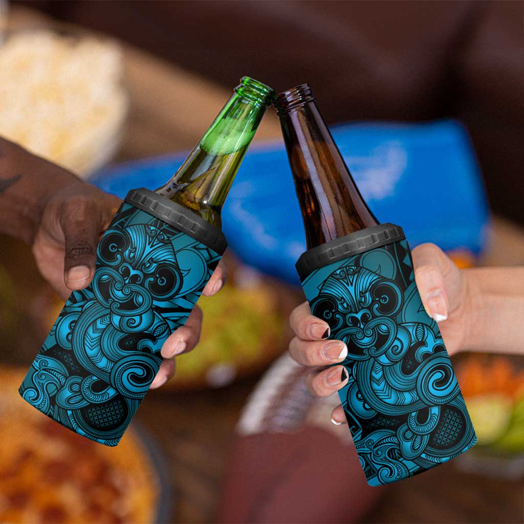 Aotearoa Maori Hei Tiki 4 in 1 Can Cooler Tumbler Kikorangi Kowhaiwhai Puhoro Motif