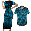 Aotearoa Maori Hei Tiki Couples Matching Short Sleeve Bodycon Dress and Hawaiian Shirt Kikorangi Kowhaiwhai Puhoro Motif