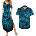 Aotearoa Maori Hei Tiki Couples Matching Summer Maxi Dress and Hawaiian Shirt Kikorangi Kowhaiwhai Puhoro Motif