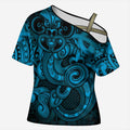 Aotearoa Maori Hei Tiki Cross Shoulder Shirt Kikorangi Kowhaiwhai Puhoro Motif