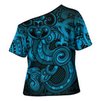Aotearoa Maori Hei Tiki Cross Shoulder Shirt Kikorangi Kowhaiwhai Puhoro Motif