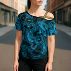 Aotearoa Maori Hei Tiki Cross Shoulder Shirt Kikorangi Kowhaiwhai Puhoro Motif