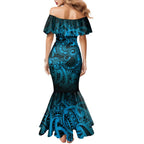 Aotearoa Maori Hei Tiki Family Matching Mermaid Dress and Hawaiian Shirt Kikorangi Kowhaiwhai Puhoro Motif