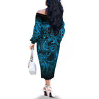Aotearoa Maori Hei Tiki Family Matching Off The Shoulder Long Sleeve Dress and Hawaiian Shirt Kikorangi Kowhaiwhai Puhoro Motif