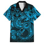 Aotearoa Maori Hei Tiki Family Matching Off Shoulder Maxi Dress and Hawaiian Shirt Kikorangi Kowhaiwhai Puhoro Motif