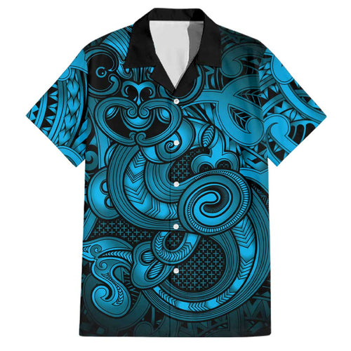 Aotearoa Maori Hei Tiki Family Matching Off Shoulder Maxi Dress and Hawaiian Shirt Kikorangi Kowhaiwhai Puhoro Motif