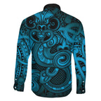 Aotearoa Maori Hei Tiki Family Matching Short Sleeve Bodycon Dress and Hawaiian Shirt Kikorangi Kowhaiwhai Puhoro Motif