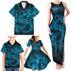 Aotearoa Maori Hei Tiki Family Matching Tank Maxi Dress and Hawaiian Shirt Kikorangi Kowhaiwhai Puhoro Motif