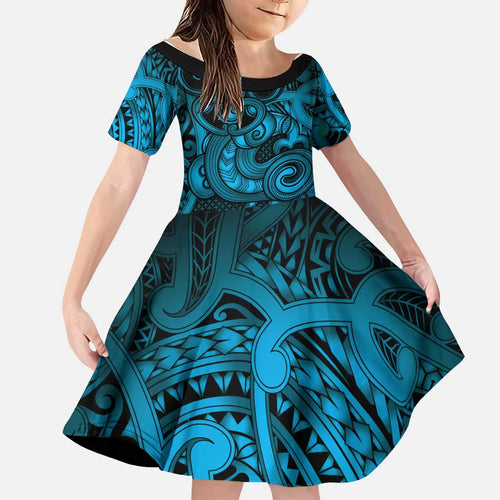 Aotearoa Maori Hei Tiki Family Matching Tank Maxi Dress and Hawaiian Shirt Kikorangi Kowhaiwhai Puhoro Motif