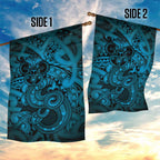 Aotearoa Maori Hei Tiki Garden Flag Kikorangi Kowhaiwhai Puhoro Motif