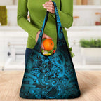 Aotearoa Maori Hei Tiki Grocery Bag Kikorangi Kowhaiwhai Puhoro Motif