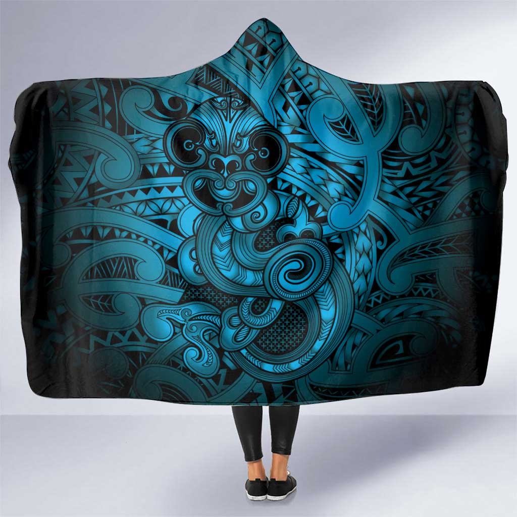 Aotearoa Maori Hei Tiki Hooded Blanket Kikorangi Kowhaiwhai Puhoro Motif