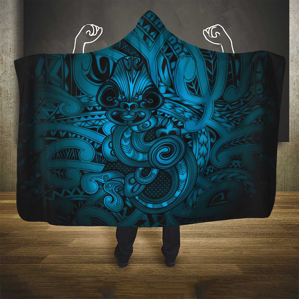 Aotearoa Maori Hei Tiki Hooded Blanket Kikorangi Kowhaiwhai Puhoro Motif