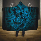 Aotearoa Maori Hei Tiki Hooded Blanket Kikorangi Kowhaiwhai Puhoro Motif