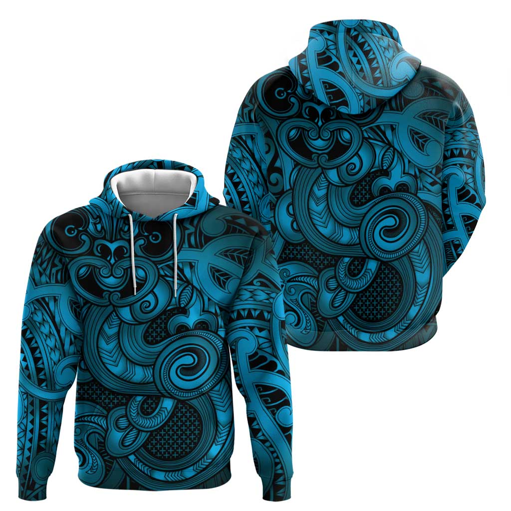 Aotearoa Maori Hei Tiki Hoodie Kikorangi Kowhaiwhai Puhoro Motif