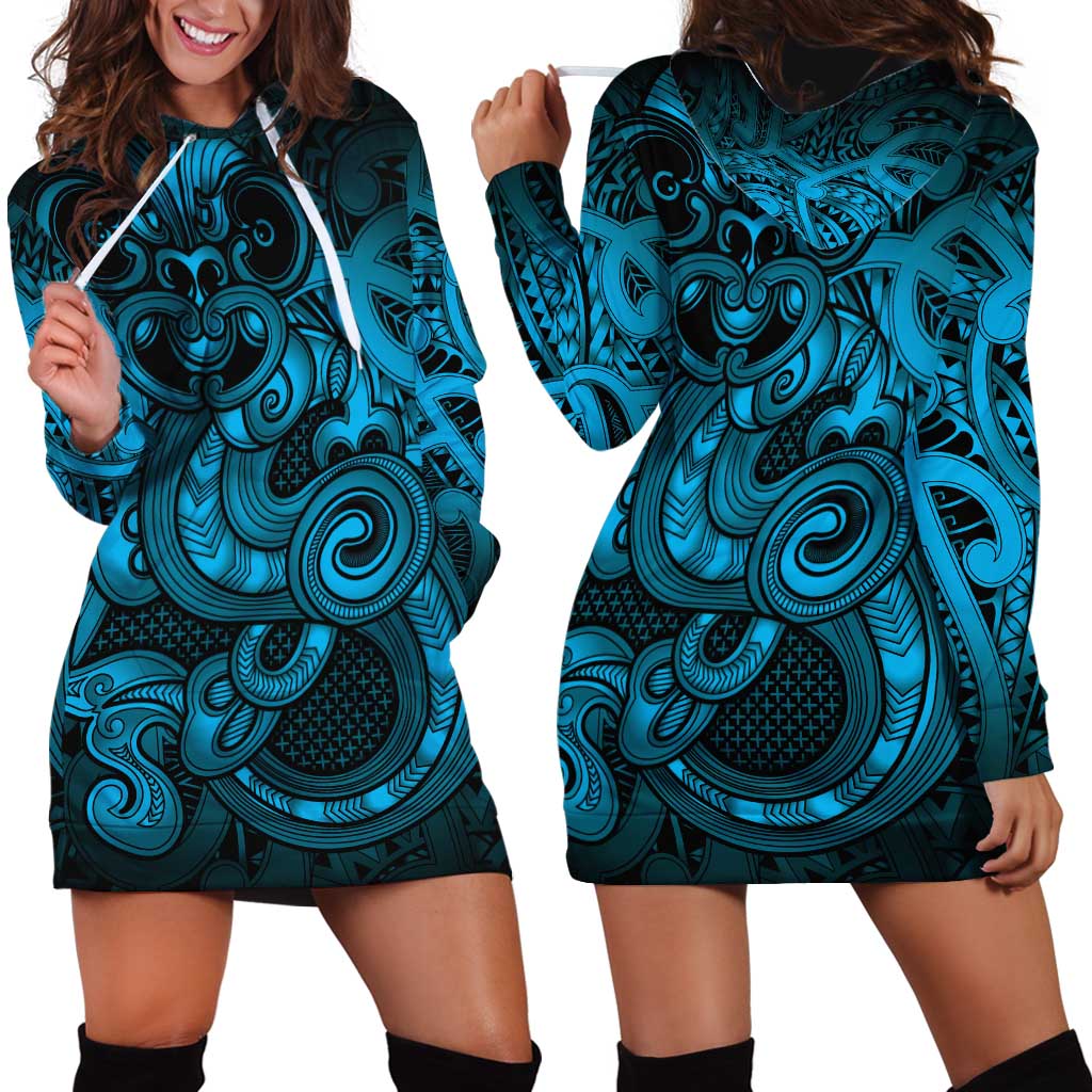 Aotearoa Maori Hei Tiki Hoodie Dress Kikorangi Kowhaiwhai Puhoro Motif