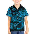 Aotearoa Maori Hei Tiki Kid Hawaiian Shirt Kikorangi Kowhaiwhai Puhoro Motif