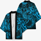 Aotearoa Maori Hei Tiki Kimono Kikorangi Kowhaiwhai Puhoro Motif