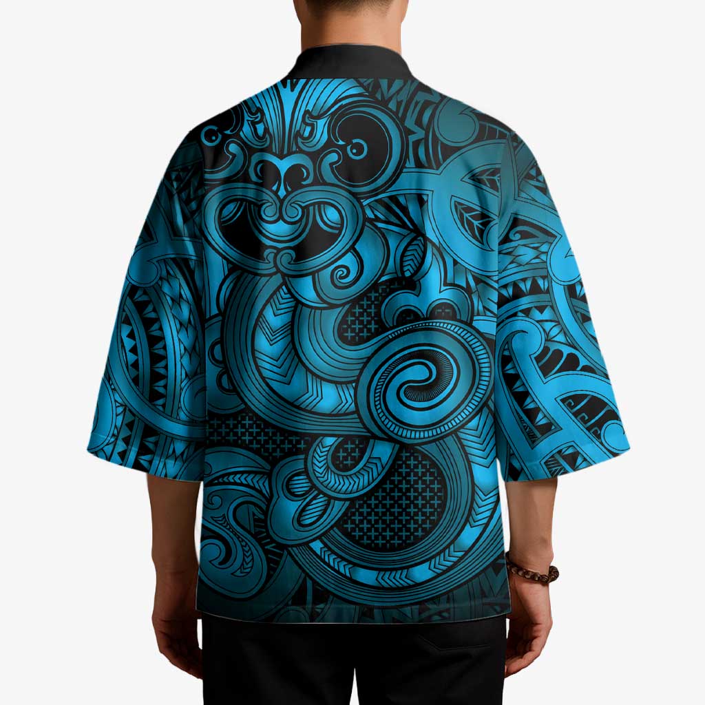 Aotearoa Maori Hei Tiki Kimono Kikorangi Kowhaiwhai Puhoro Motif