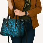 Aotearoa Maori Hei Tiki Leather Bag Kikorangi Kowhaiwhai Puhoro Motif