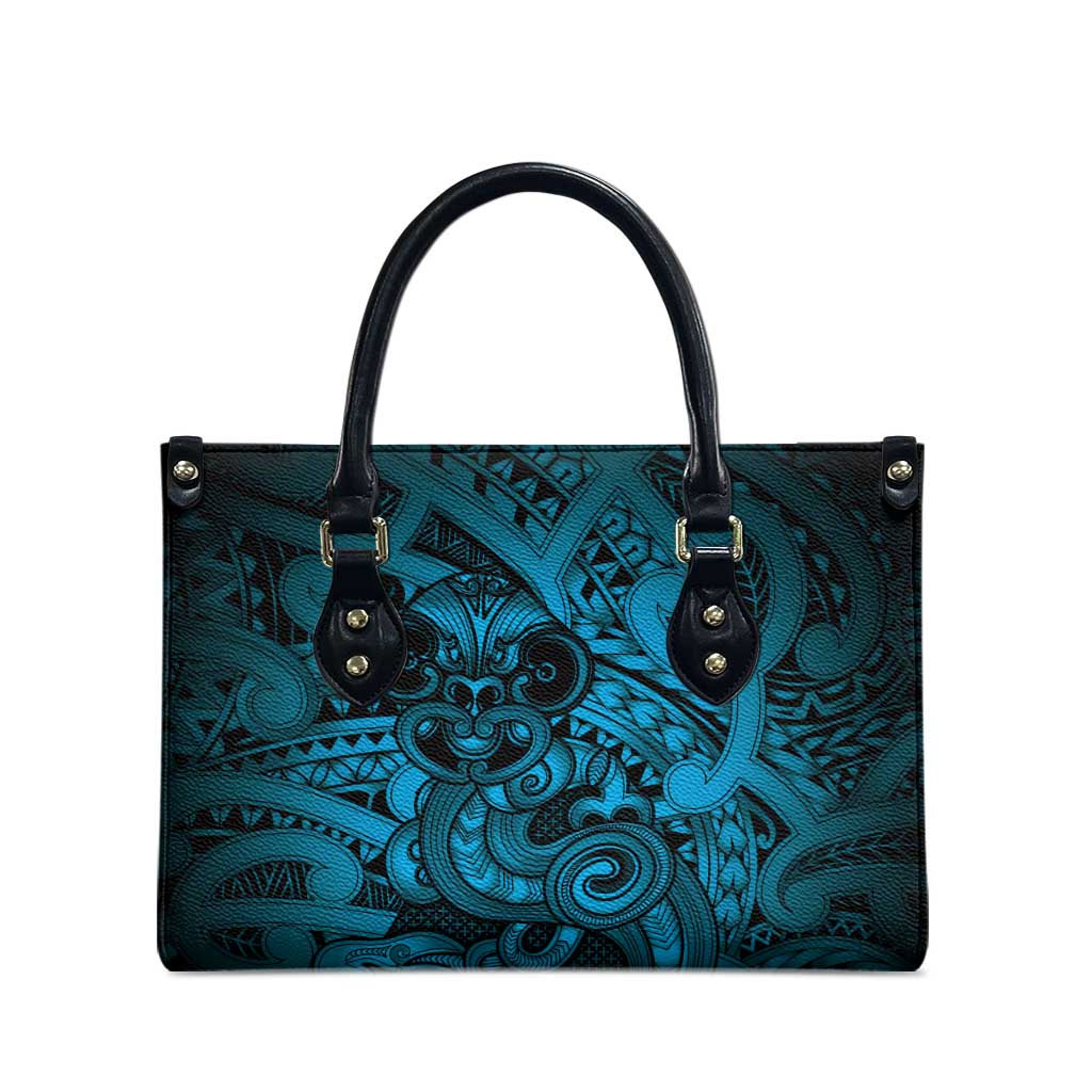 Aotearoa Maori Hei Tiki Leather Bag Kikorangi Kowhaiwhai Puhoro Motif