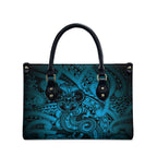 Aotearoa Maori Hei Tiki Leather Bag Kikorangi Kowhaiwhai Puhoro Motif