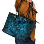 Aotearoa Maori Hei Tiki Leather Tote Bag Kikorangi Kowhaiwhai Puhoro Motif