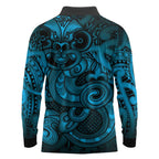 Aotearoa Maori Hei Tiki Long Sleeve Polo Shirt Kikorangi Kowhaiwhai Puhoro Motif