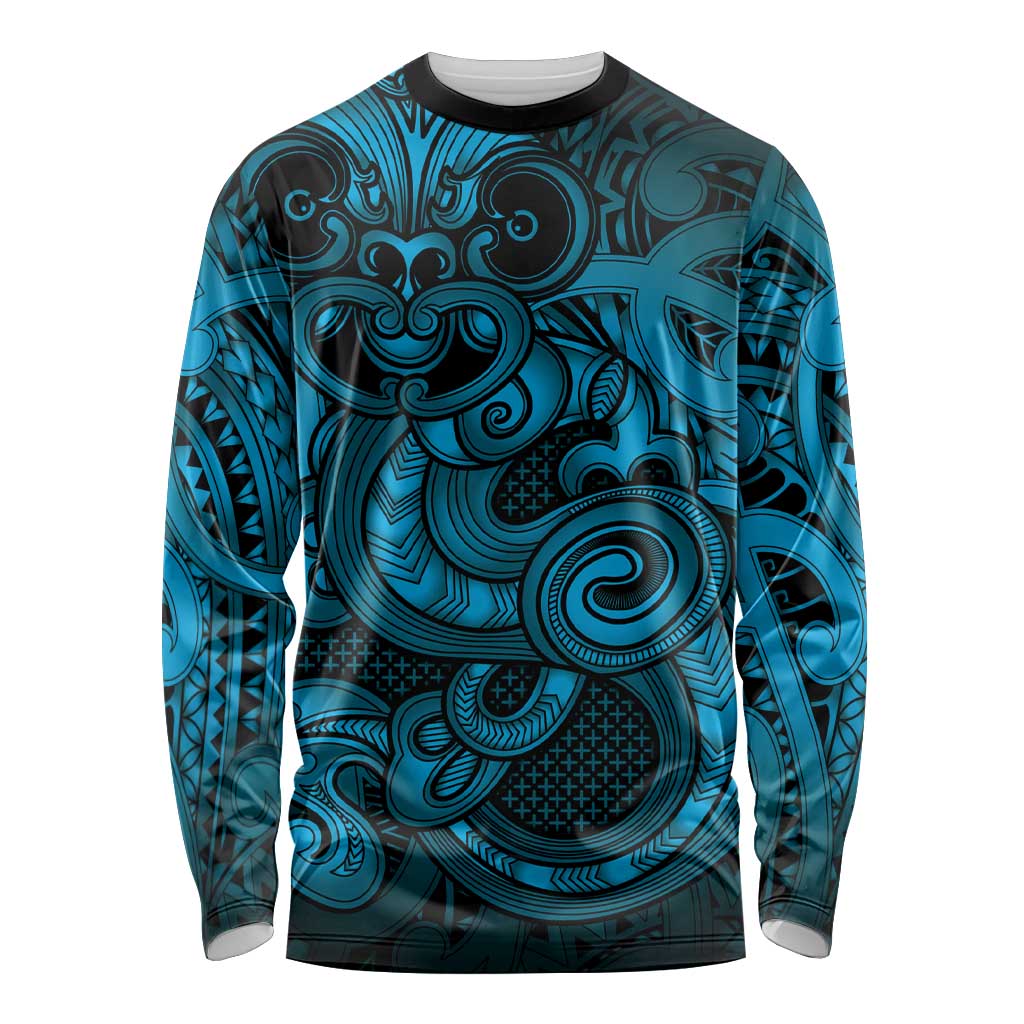 Aotearoa Maori Hei Tiki Long Sleeve Shirt Kikorangi Kowhaiwhai Puhoro Motif