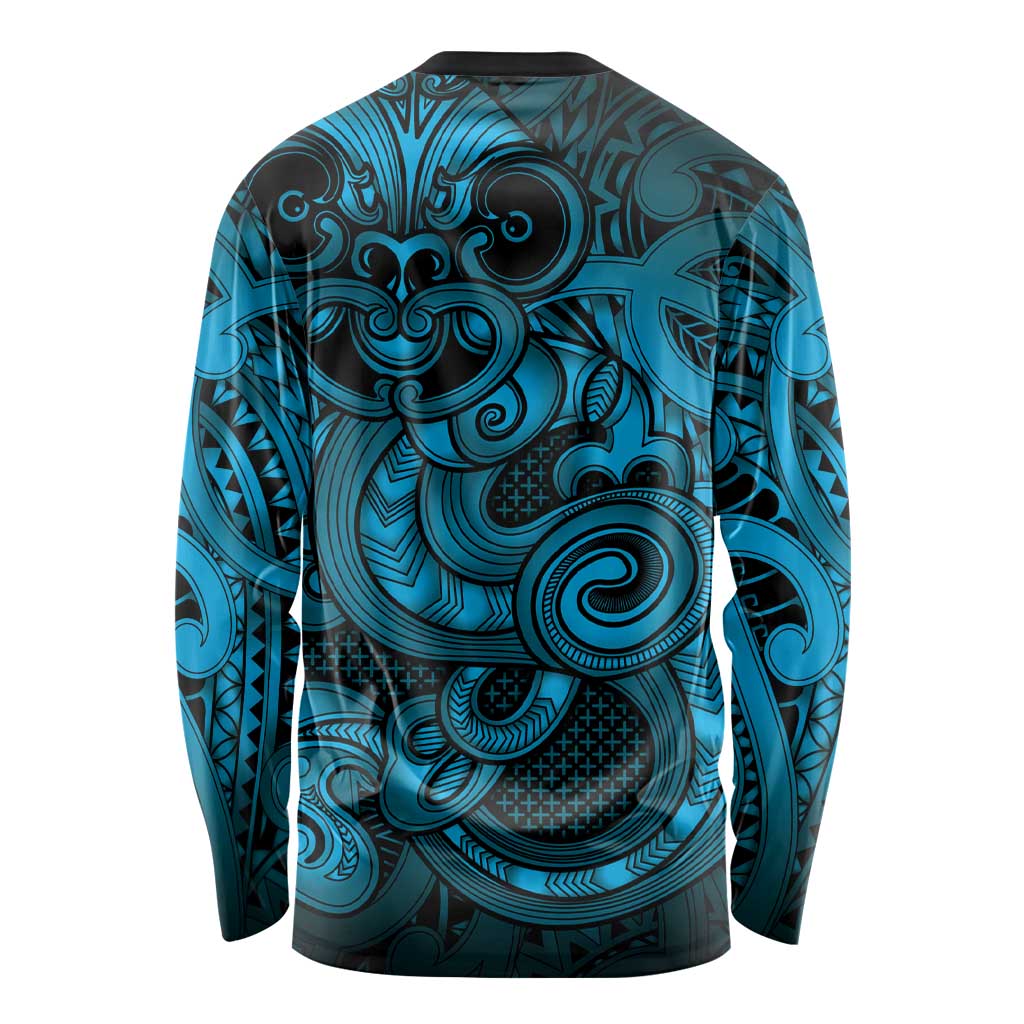 Aotearoa Maori Hei Tiki Long Sleeve Shirt Kikorangi Kowhaiwhai Puhoro Motif