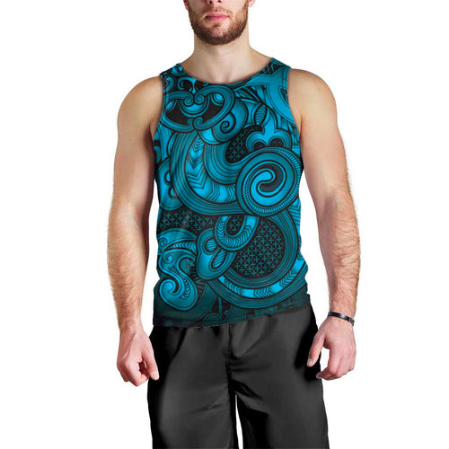 Aotearoa Maori Hei Tiki Men Tank Top Kikorangi Kowhaiwhai Puhoro Motif