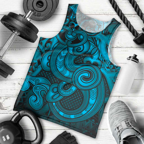 Aotearoa Maori Hei Tiki Men Tank Top Kikorangi Kowhaiwhai Puhoro Motif