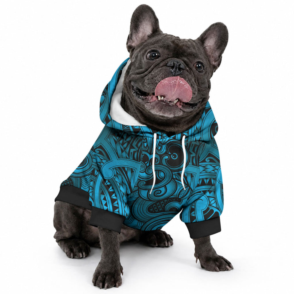 Aotearoa Maori Hei Tiki Pet Hoodie Kikorangi Kowhaiwhai Puhoro Motif