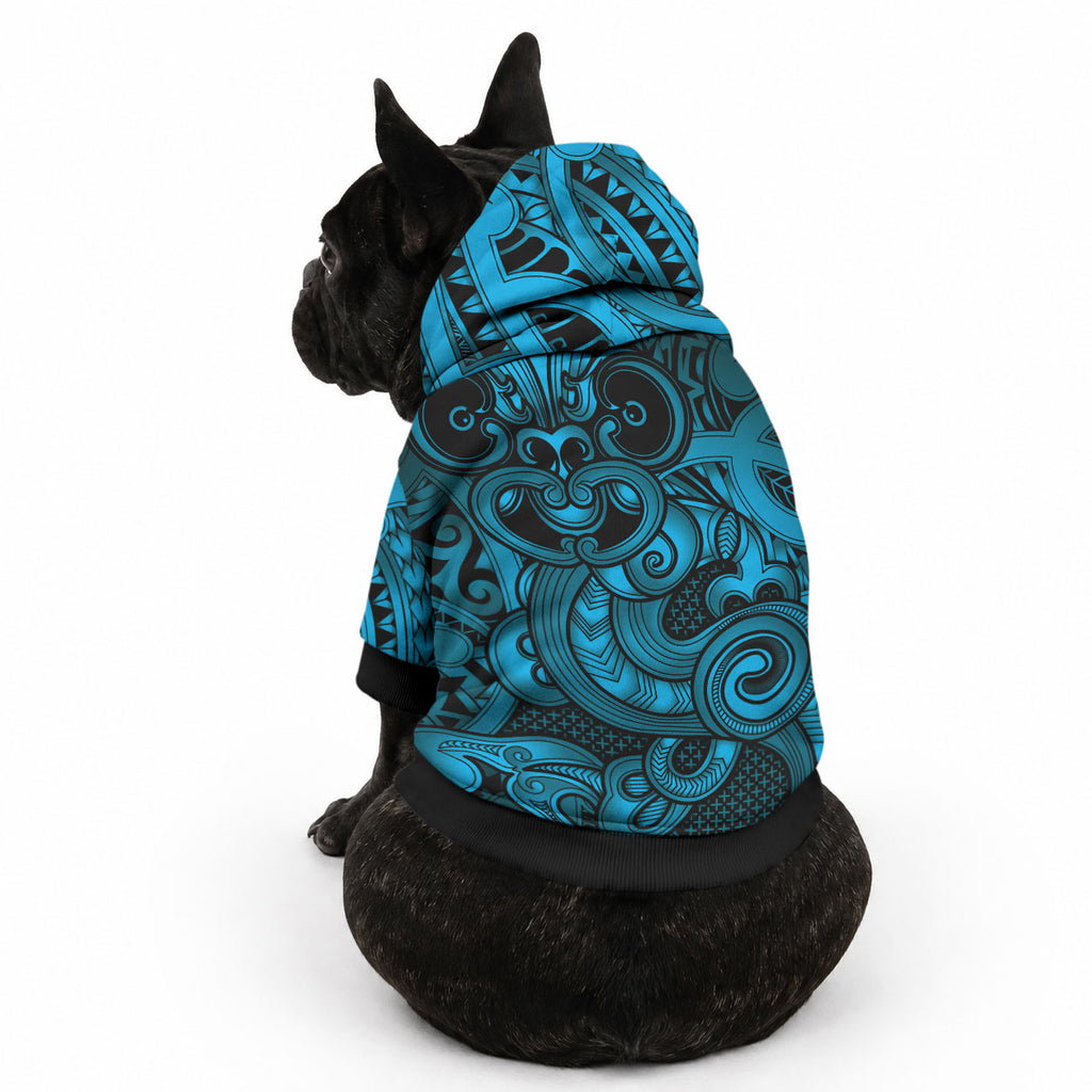 Aotearoa Maori Hei Tiki Pet Hoodie Kikorangi Kowhaiwhai Puhoro Motif