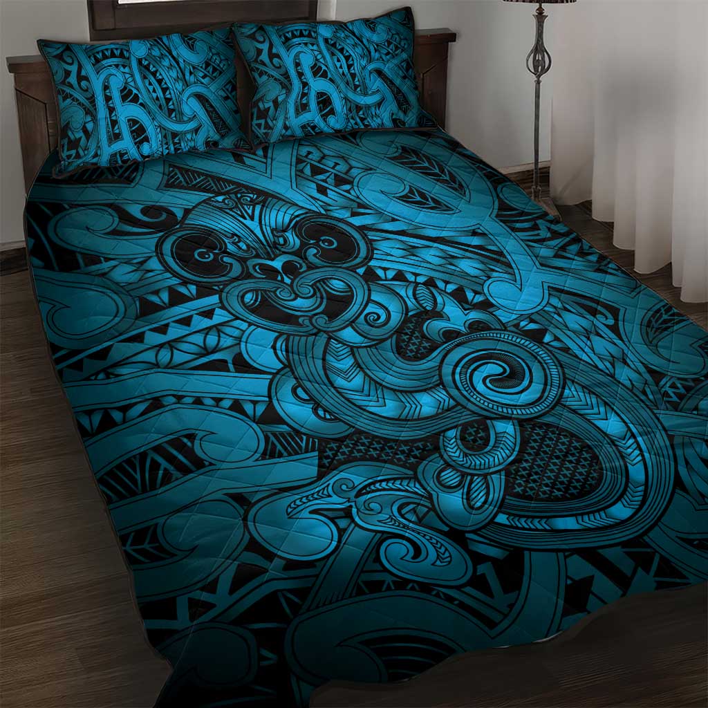 Aotearoa Maori Hei Tiki Quilt Bed Set Kikorangi Kowhaiwhai Puhoro Motif