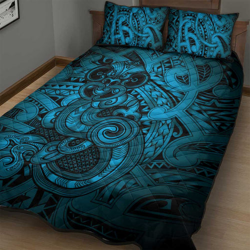 Aotearoa Maori Hei Tiki Quilt Bed Set Kikorangi Kowhaiwhai Puhoro Motif