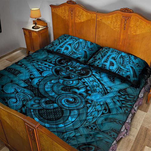 Aotearoa Maori Hei Tiki Quilt Bed Set Kikorangi Kowhaiwhai Puhoro Motif