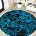 Aotearoa Maori Hei Tiki Round Carpet Kikorangi Kowhaiwhai Puhoro Motif