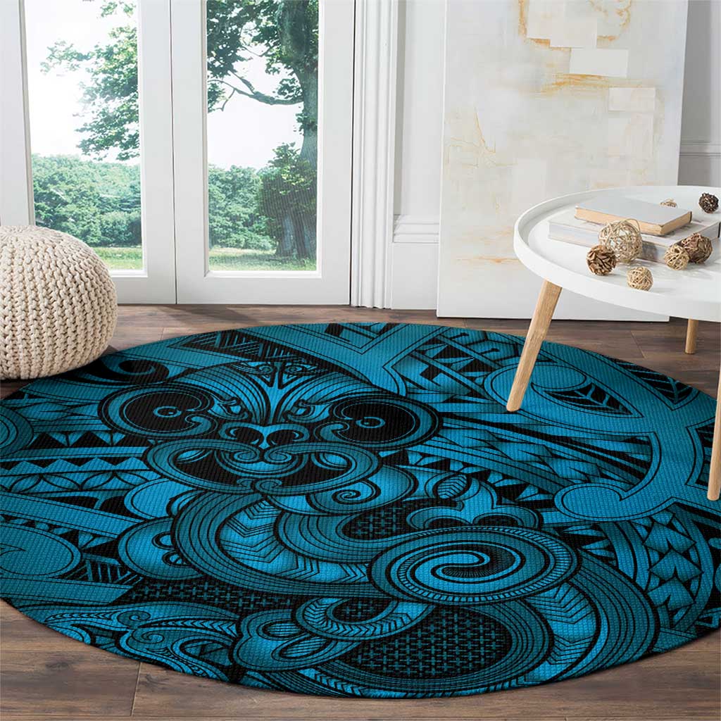 Aotearoa Maori Hei Tiki Round Carpet Kikorangi Kowhaiwhai Puhoro Motif