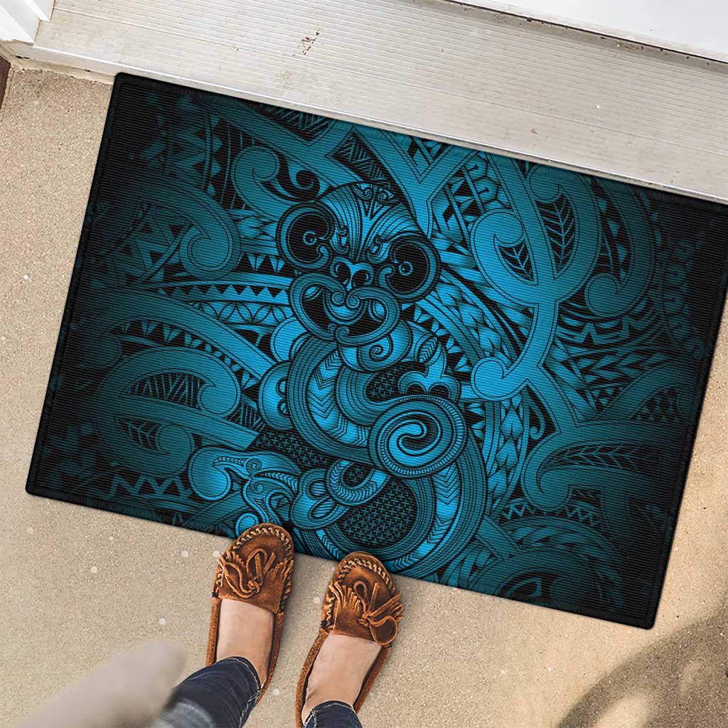 Aotearoa Maori Hei Tiki Rubber Doormat Kikorangi Kowhaiwhai Puhoro Motif