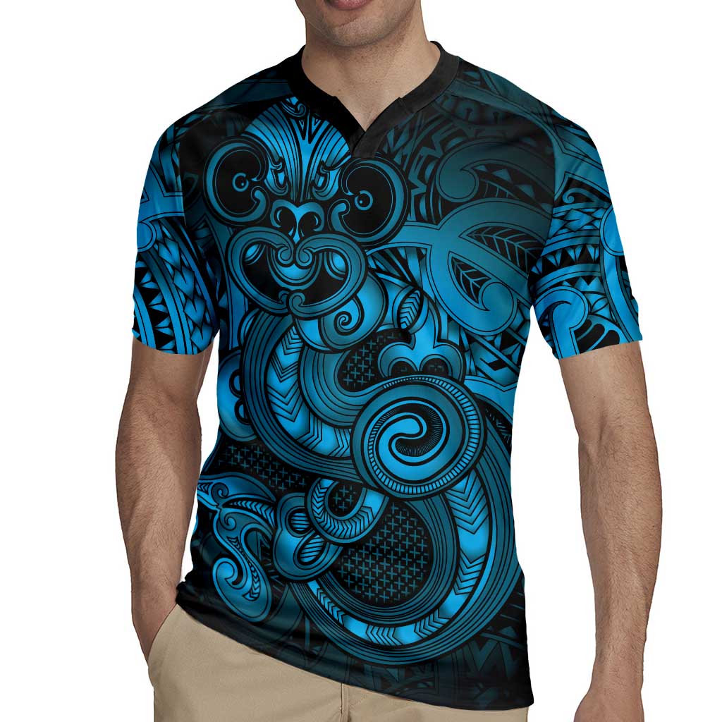 Aotearoa Maori Hei Tiki Rugby Jersey Kikorangi Kowhaiwhai Puhoro Motif