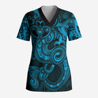 Aotearoa Maori Hei Tiki Scrub Top Kikorangi Kowhaiwhai Puhoro Motif