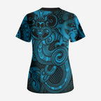 Aotearoa Maori Hei Tiki Scrub Top Kikorangi Kowhaiwhai Puhoro Motif