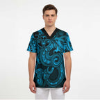 Aotearoa Maori Hei Tiki Scrub Top Kikorangi Kowhaiwhai Puhoro Motif