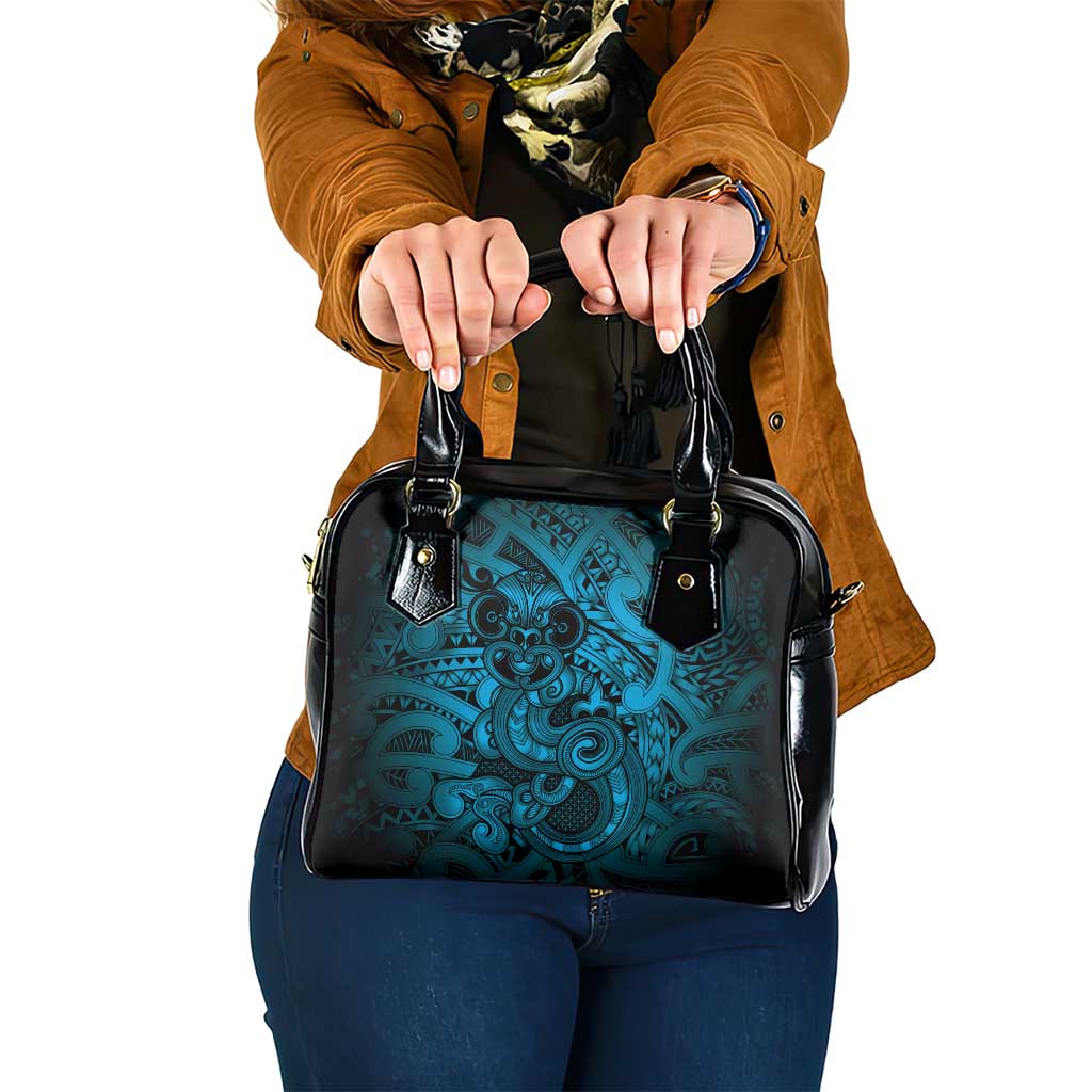 Aotearoa Maori Hei Tiki Shoulder Handbag Kikorangi Kowhaiwhai Puhoro Motif