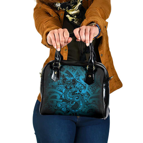 Aotearoa Maori Hei Tiki Shoulder Handbag Kikorangi Kowhaiwhai Puhoro Motif