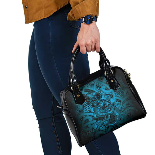 Aotearoa Maori Hei Tiki Shoulder Handbag Kikorangi Kowhaiwhai Puhoro Motif
