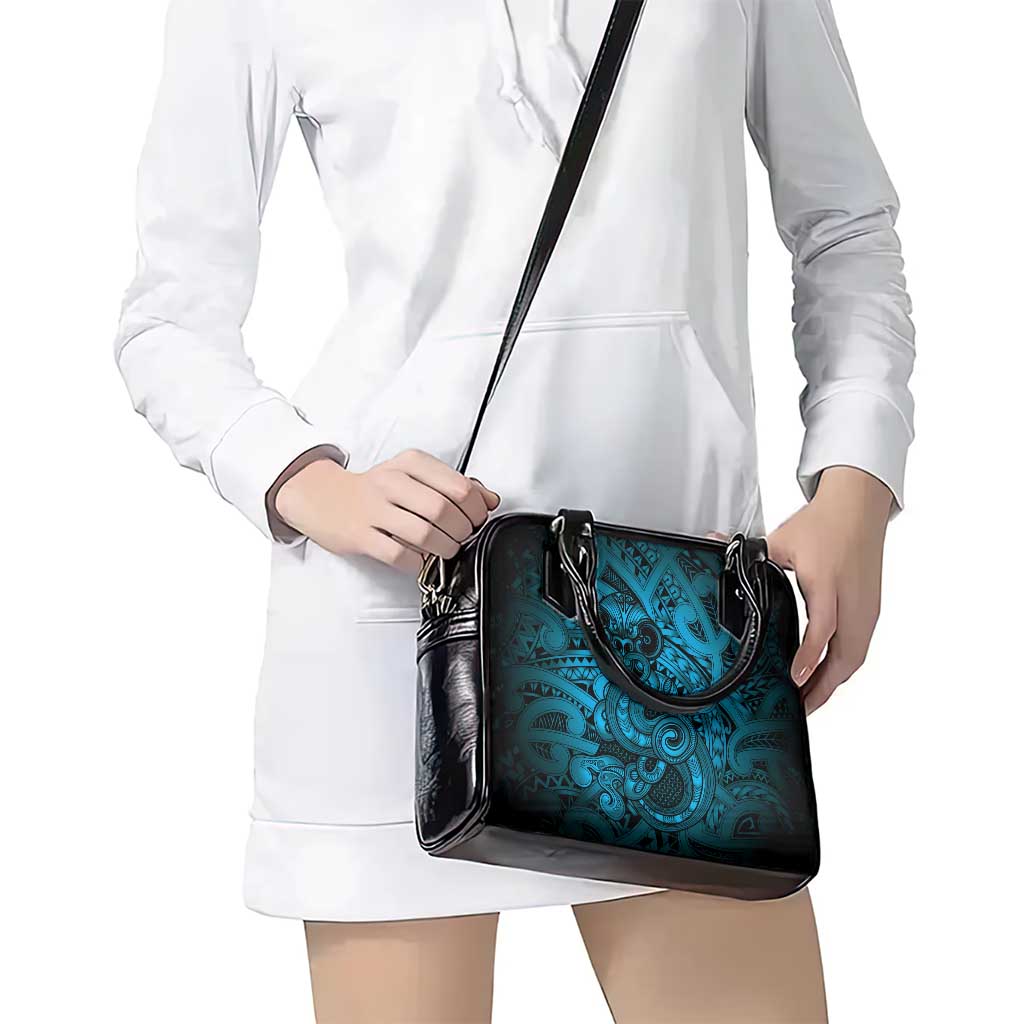 Aotearoa Maori Hei Tiki Shoulder Handbag Kikorangi Kowhaiwhai Puhoro Motif
